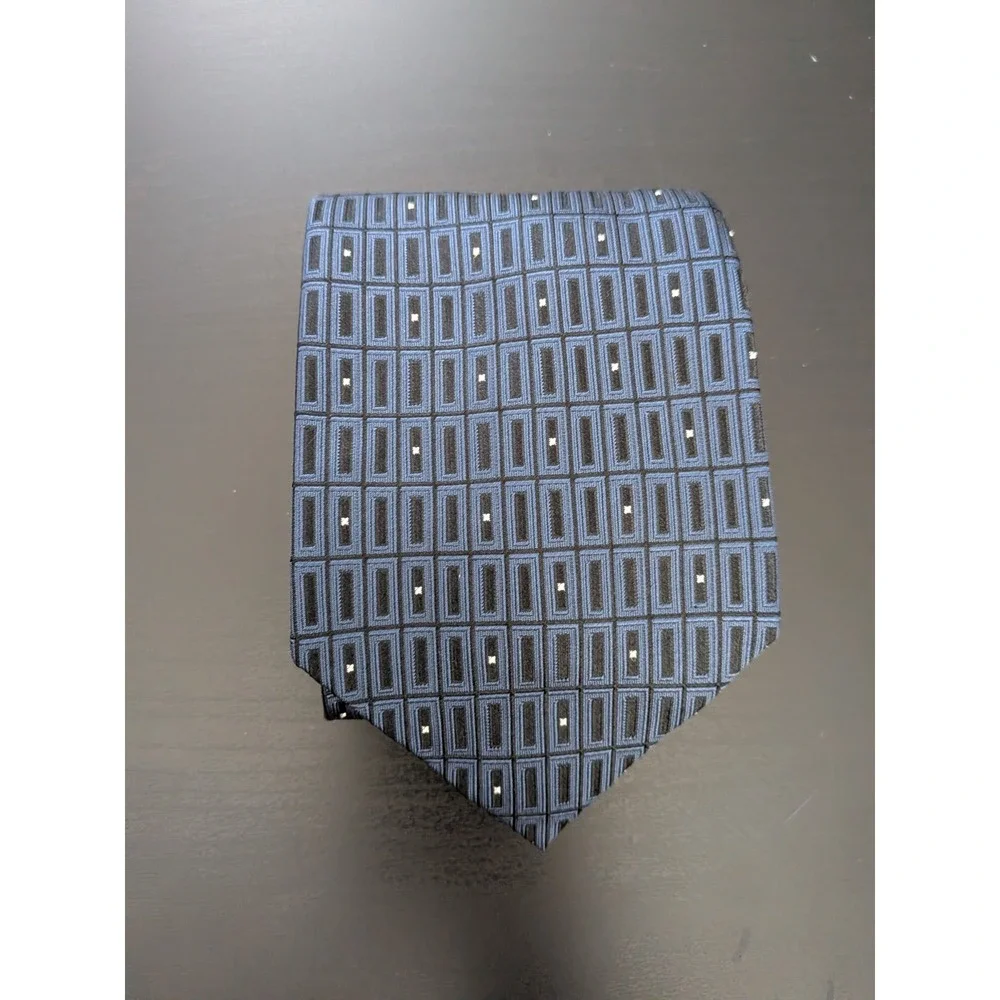 Harve Benard Blue Geometric Patterned Pure Silk Tie Necktie‎ 58